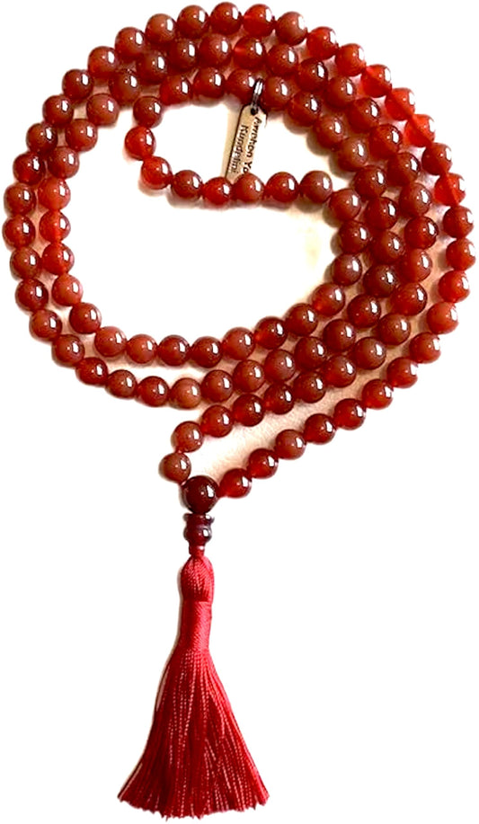 Red Carnelian Mala Necklace – Passion, Vitality & Emotional Courage | Sacral Chakra | VESTA Collection