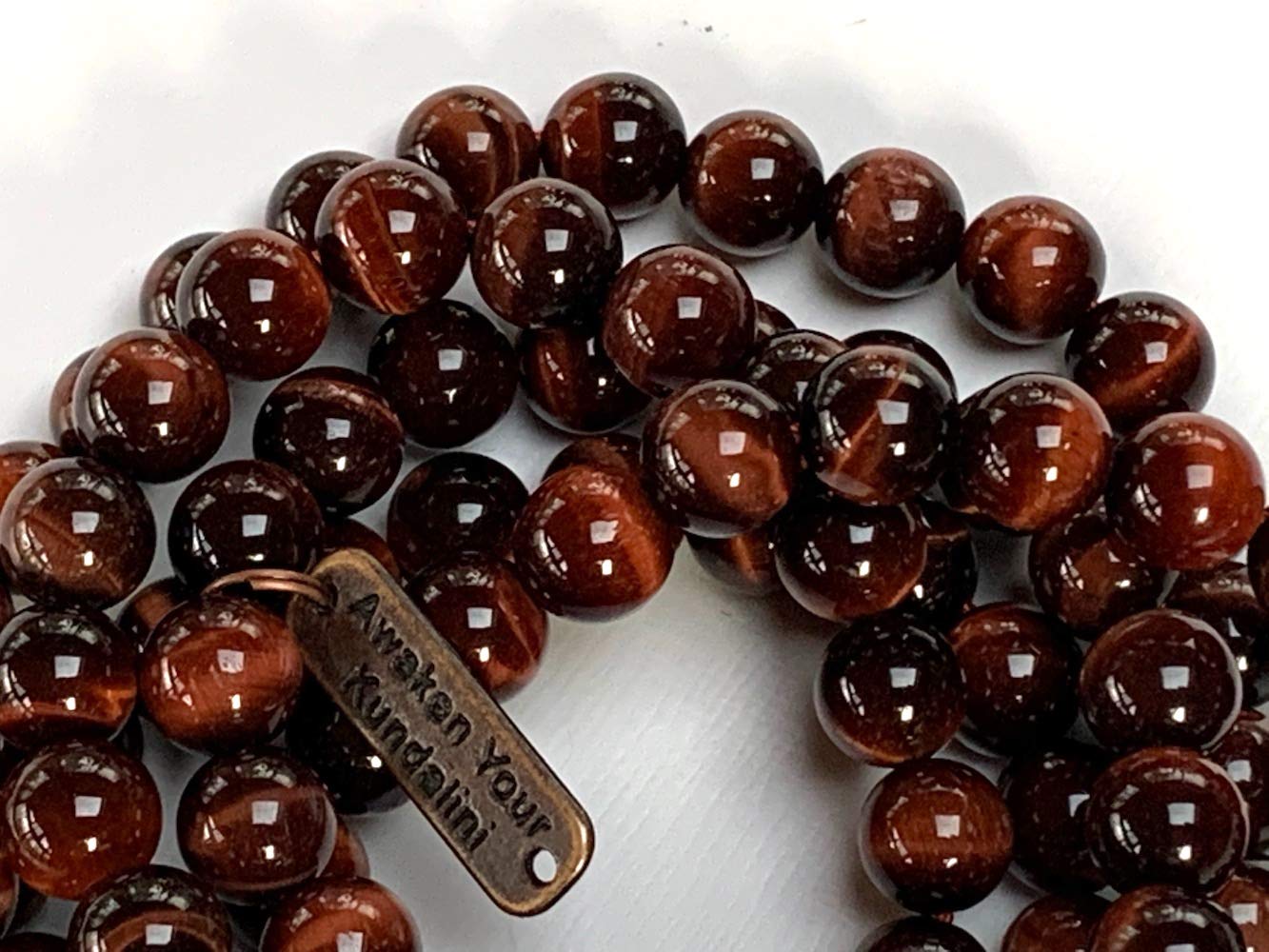Tiger Eye Tiger's Eye Mala Beads Necklace 3rd Chakra Throat Chakra Healing Crystals 108 Prayer Beads - Grounding Integrity Will Power Intution Insomnia Libido Powerful (RED, Bead size 8 mm)