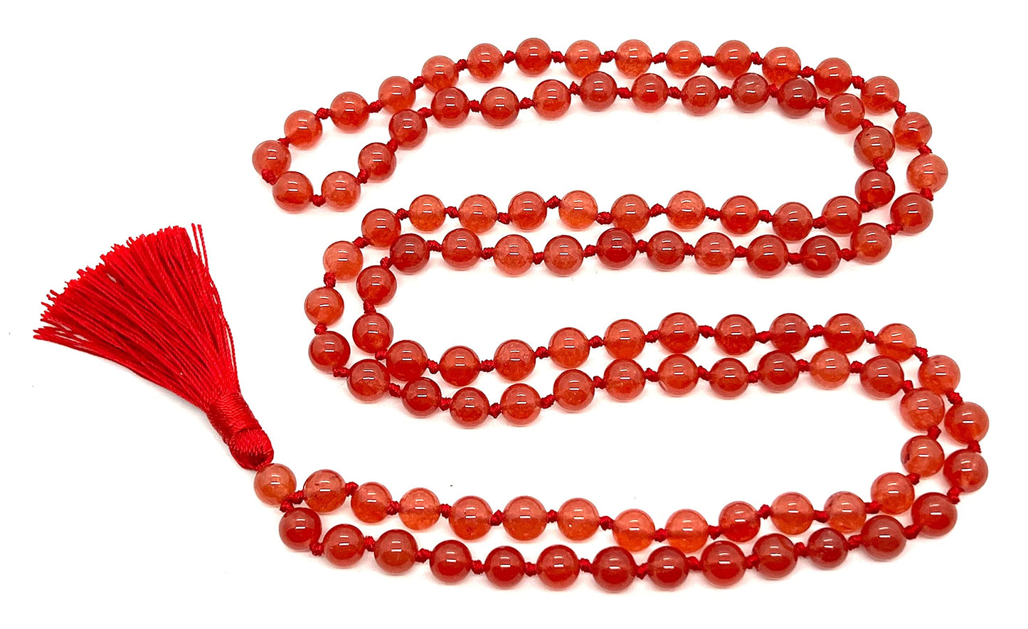 Embrace Energy & Passion: Hand-Knotted Red Jade Mala (108 Beads, 8mm) - Aries & Scorpio Birthstone - Sacral Chakra Harmony