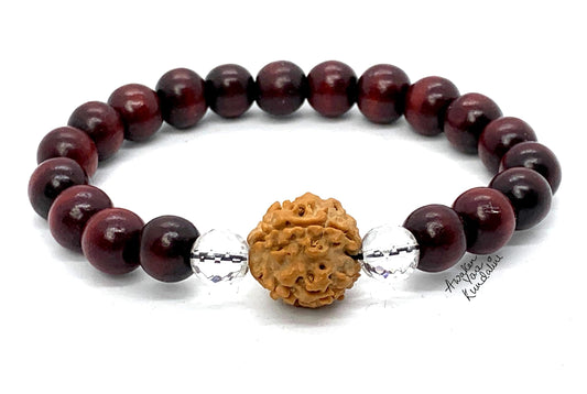 Rosewood, Quartz & 5 Mukhi Rudraksha Bracelet | ARANYA Collection