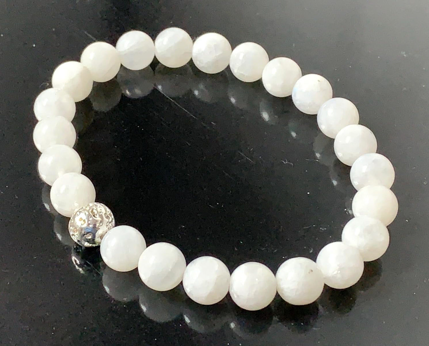 Moonstone And Lava Stretch Bracelet - Cancer Birthstone - Sacral & Crown Chakra Jewelry