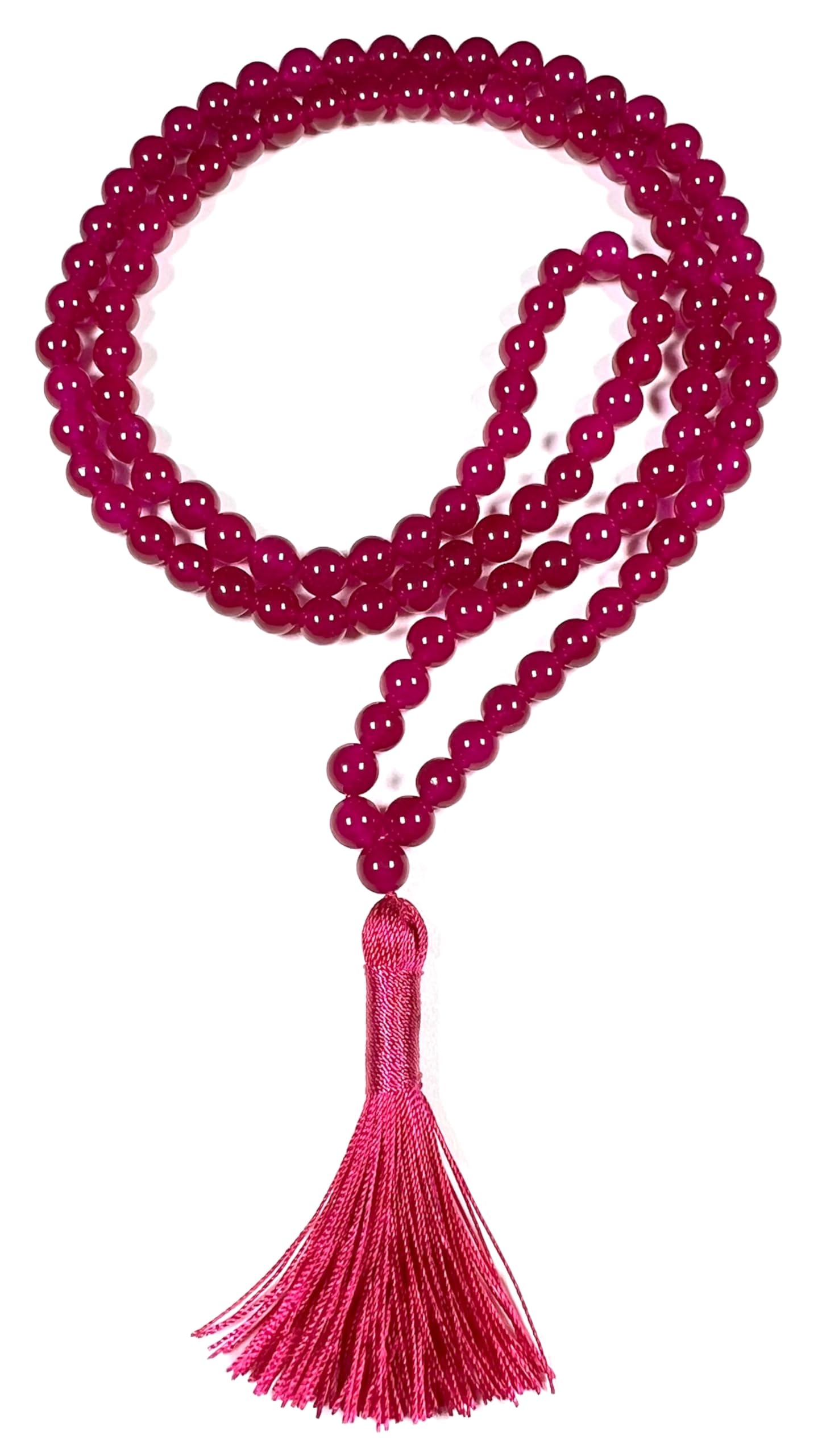 Handmade Magenta Jade Mala Beads Necklace | 8mm 108 Beads | Handmade Spiritual Jewelry | Birthstone & Heart Chakra Energy
