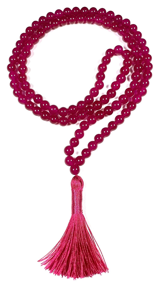 Handmade Magenta Jade Mala Beads Necklace | 8mm 108 Beads | Handmade Spiritual Jewelry | Birthstone & Heart Chakra Energy