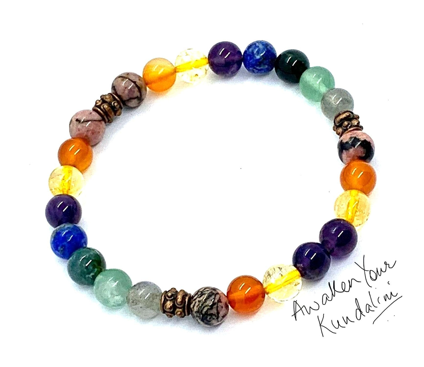 Harmony and Positivity Bracelet - Amethyst, Citrine, Moss Agate, Lapis Lazuli Bracelet (Calming 8mm Beads)