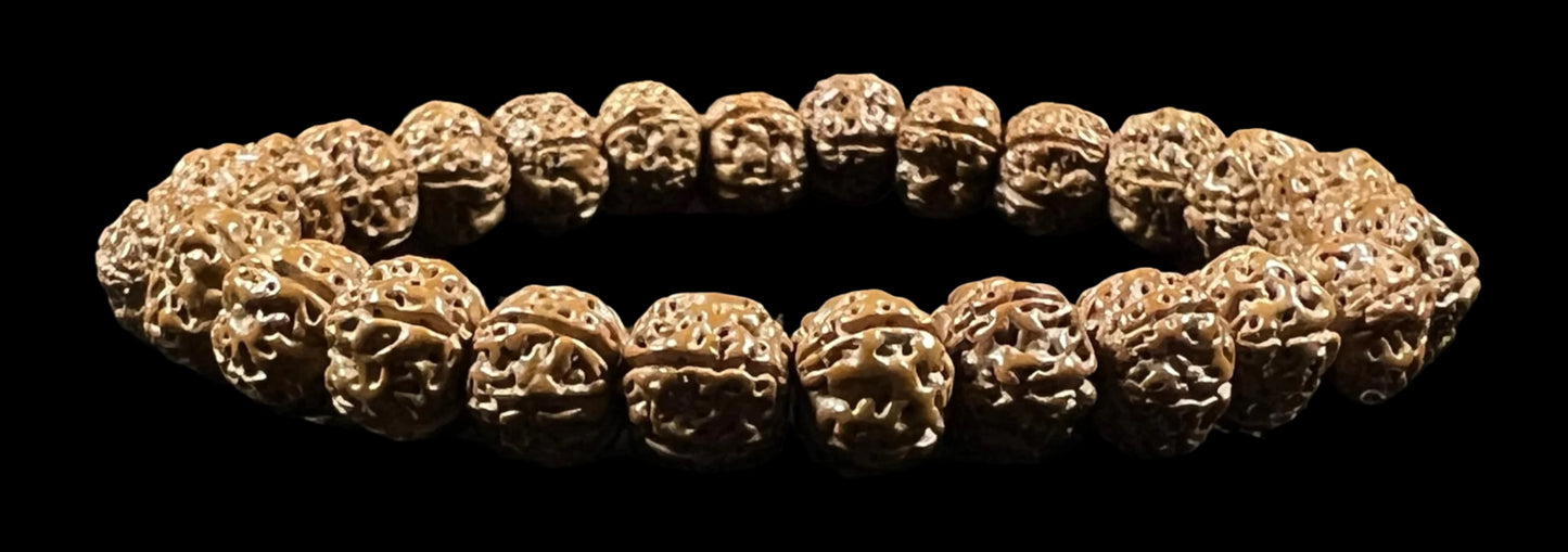 5 Mukhi Chikna Pathri Rudraksha Bracelet - AAA Grade 8mm Rudraksh Beads - Root Chakra Balance & Universal Sun Sign - Cultivate Spiritual Growth - Handmade