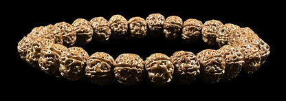 5 Mukhi Chikna Pathri Rudraksha Bracelet - AAA Grade 8mm Rudraksh Beads - Root Chakra Balance & Universal Sun Sign - Cultivate Spiritual Growth - Handmade