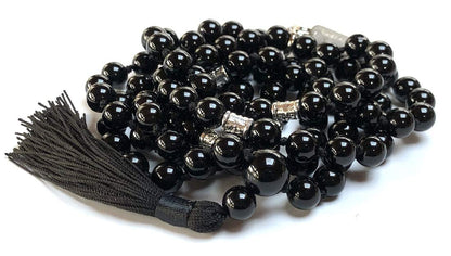 Certified Energized Mala Beads Necklace with COA - Chakra Mala - Japa Mala - 8mm 108 Buddhist Prayer Beads - Meditation Mala - Tassel Necklace – Zodiac/Sun Sign stones (Black Onyx)