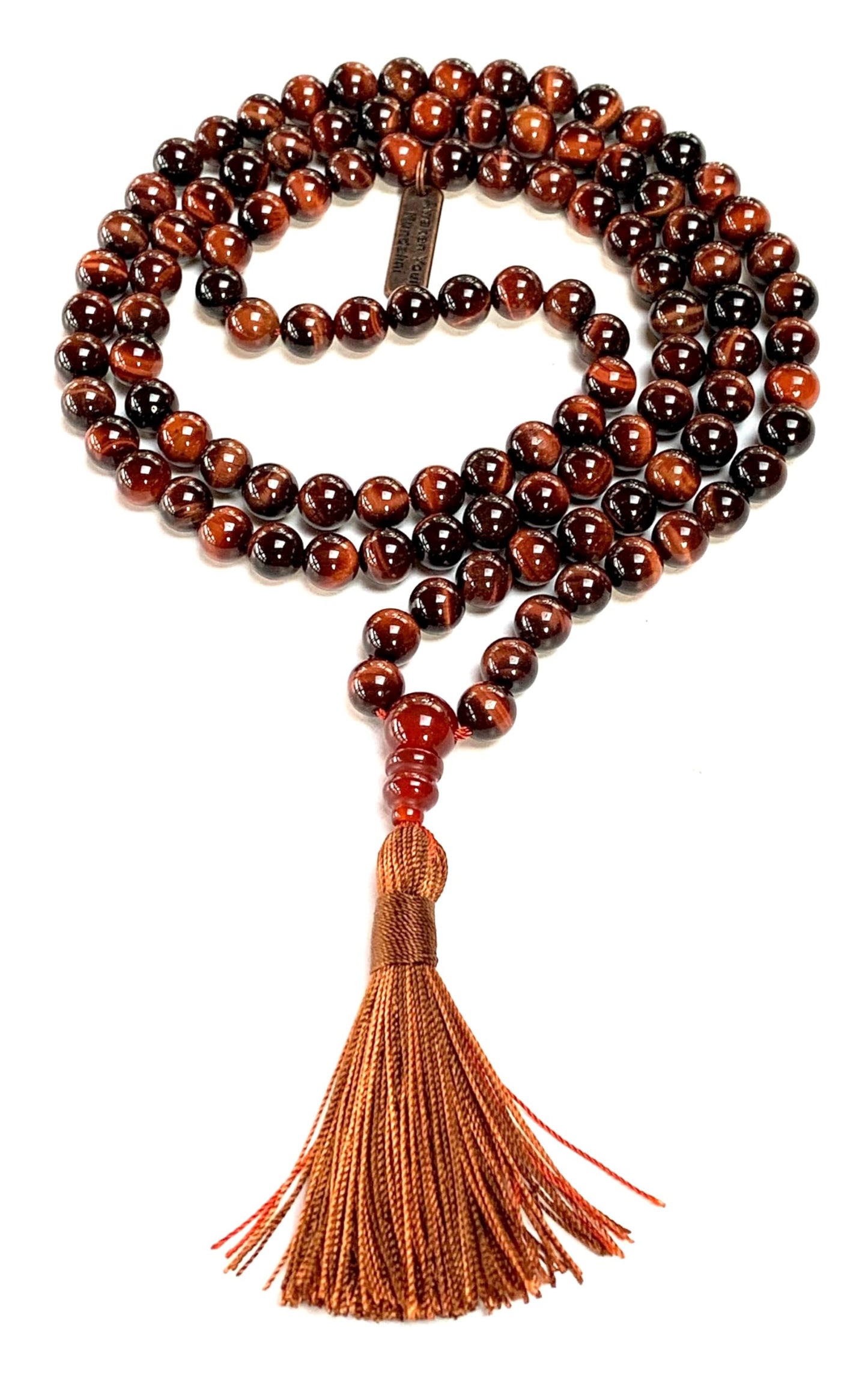 AWAKEN YOUR KUNDALINI Red Tiger's Eye Tiger Eye Beaded Mala Necklace - 8mm 108 Prayer Beads Rosary - Power, Authority, Boost Libido, Vitality