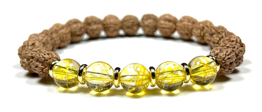5 Mukhi (5 Faces) Chikna Rudraksha and Citrine Stretch Bracelet - November Birthstone for Sagittarius and Scorpio - Solar Plexus Chakra