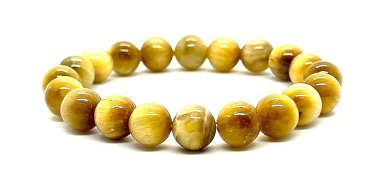 Golden Tiger's Eye Stretch Bracelet: Taurus & Leo Birthstone - Confidence & Grounding - Solar Plexus Chakra (10mm Beads, 7.5 Inch Wrist)