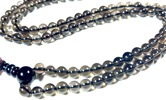 Handmade Smoky Quartz Mala Beads Necklace | 6mm & 8mm 108 Beads | Hand-Knotted Spiritual Energy Beads | Capricorn Birthstone & Root Chakra Connection