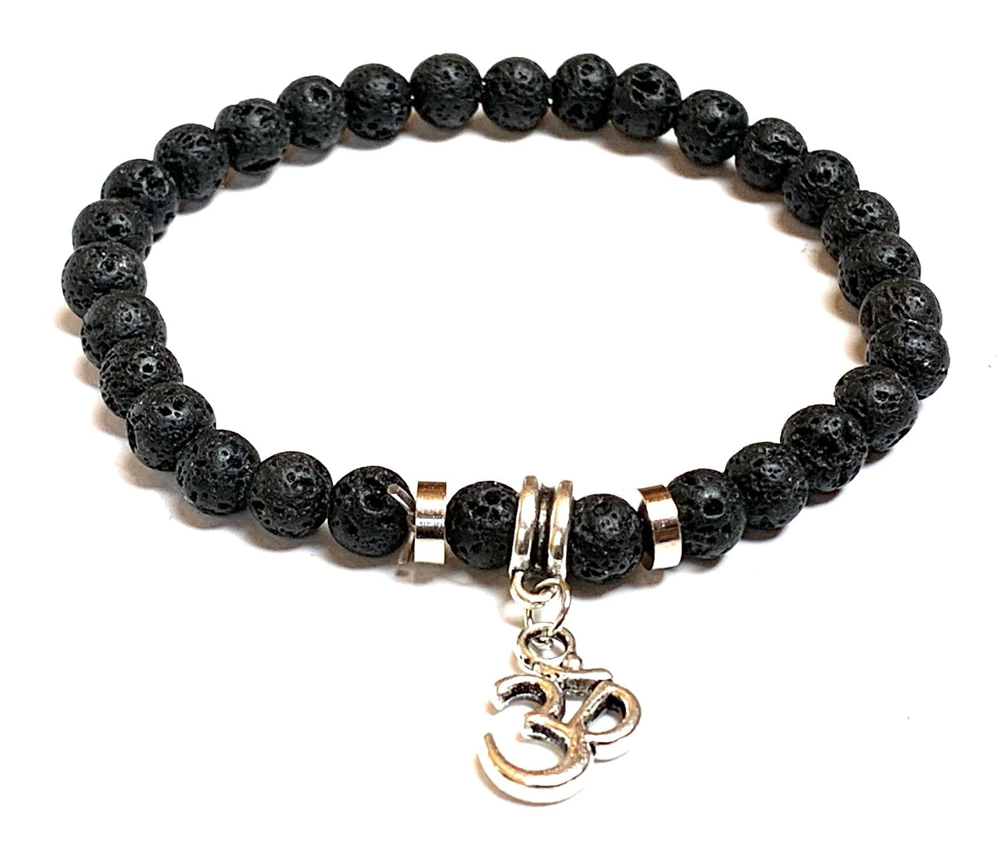 VULCAN Lava Stretch Bracelet with Om Charm | Grounding & Aromatherapy | 8mm