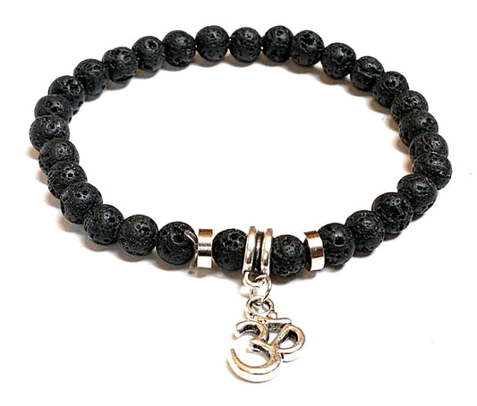 VULCAN Lava Stretch Bracelet with Om Charm | Grounding & Aromatherapy | 8mm