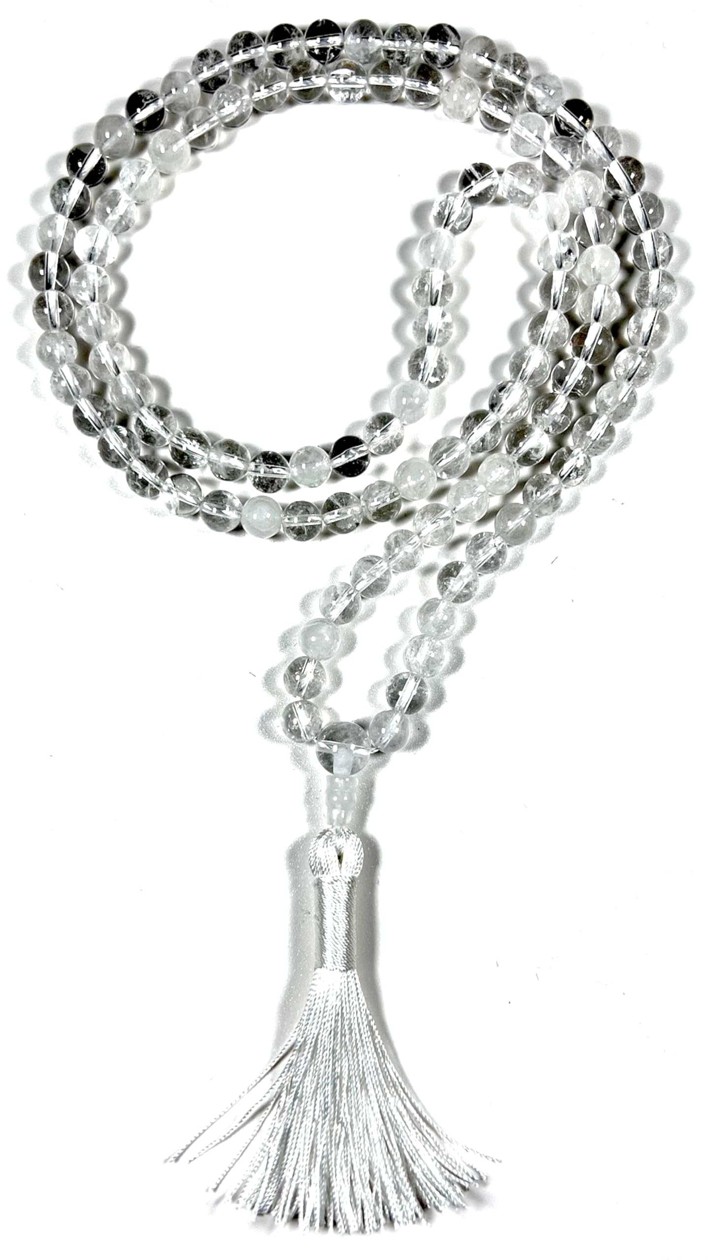 Handmade Nirvana Crystal Quartz Mala Beads Necklace | 8mm 108 Beads | Birthstone for April | Crown Chakra