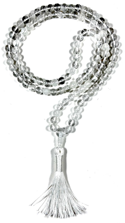 Handmade Nirvana Crystal Quartz Mala Beads Necklace | 8mm 108 Beads | Birthstone for April | Crown Chakra