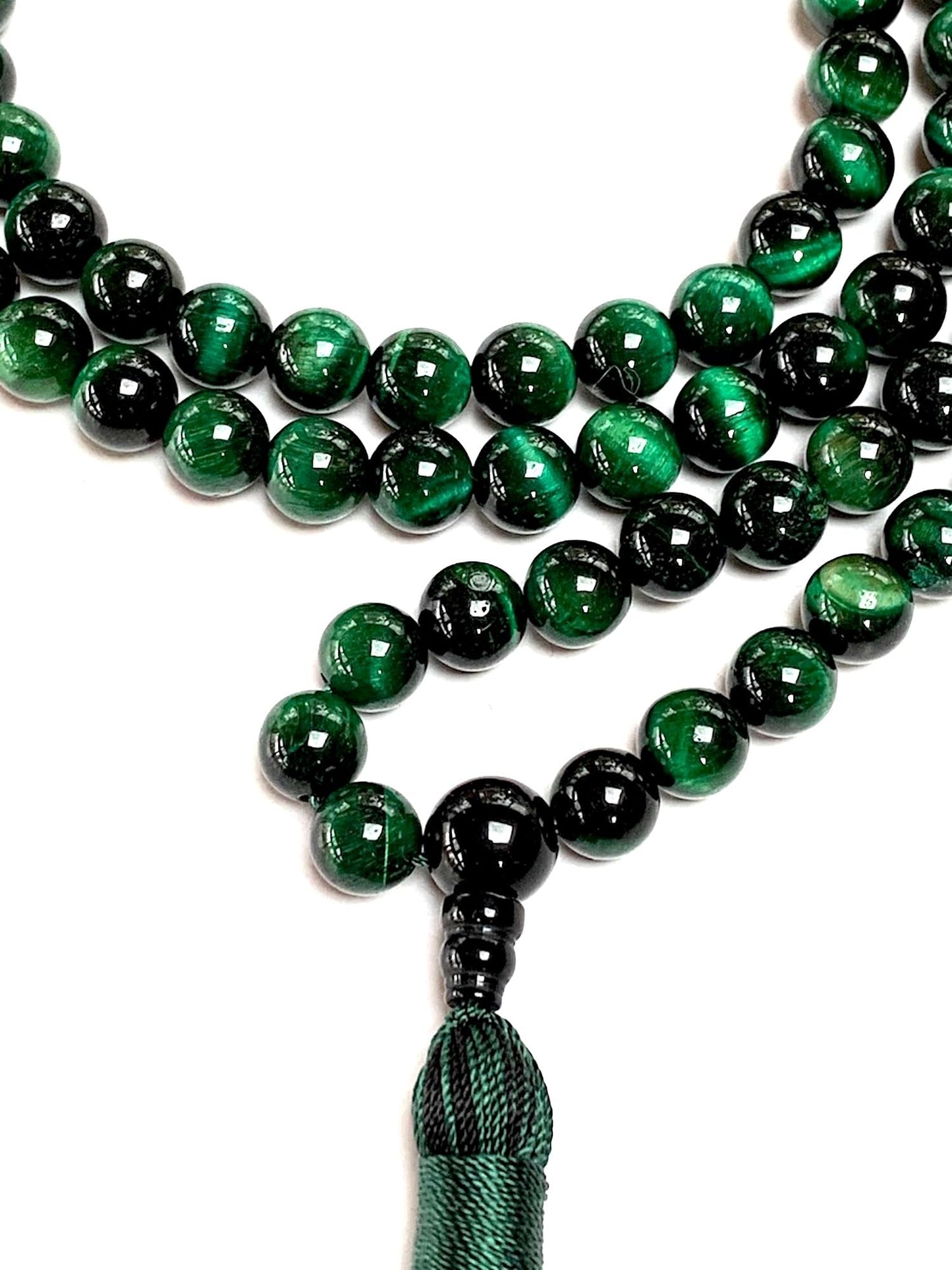 Green Tiger's Eye Tiger Eye Mala Necklace, 8mm 108 Beads, Taurus and Virgo Birthstone Mala, Solar Plexus and Heart Chakra Association