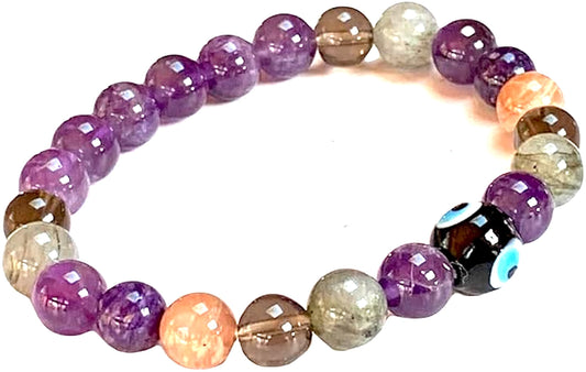 AWAKEN YOUR KUNDALINI Crystal of Strength Stretch Bracelet, Crown, Solar Plexus, Third Eye, Root Chakra, Leo Birthstone