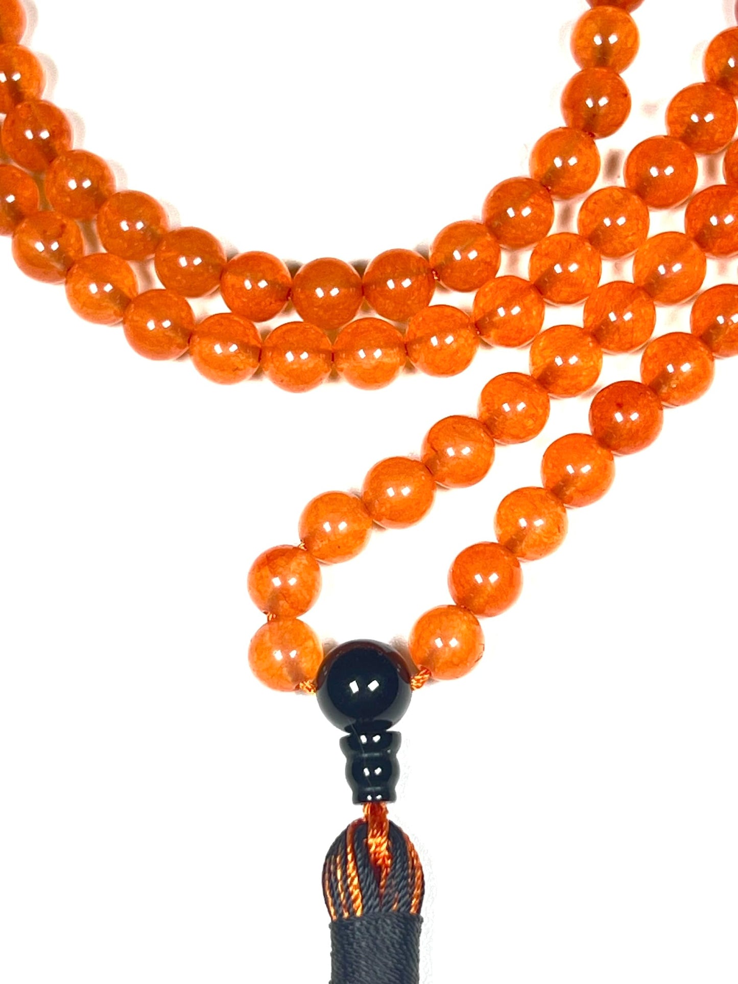Handmade Agate Mala Beads Necklace with Black Onyx Guru Bead – 108 Beads – 8mm – Multicolor Options – Chakra Balancing & Zodiac Birthstone – Meditation Jewelry