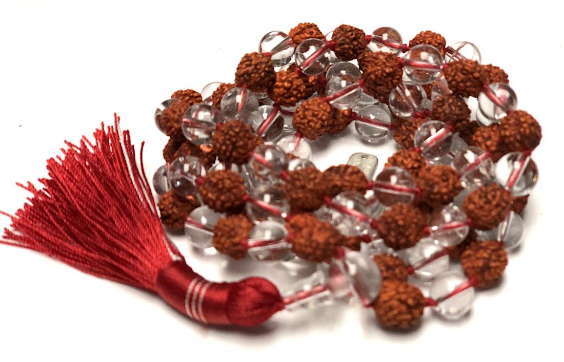 Rudraksha & Crystal Quartz Mala Necklace | SPHATIKA & AKSHA Collection