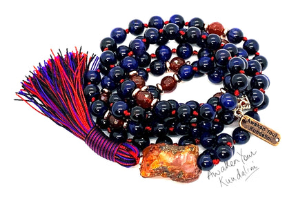 Hand Knotted Royal Vision Mala – Purple Tiger’s Eye with Faceted Carnelian Markers | 8mm 108 Beads | Third Eye & Sacral Chakras | July Birthstone Energy | Ethically Sourced