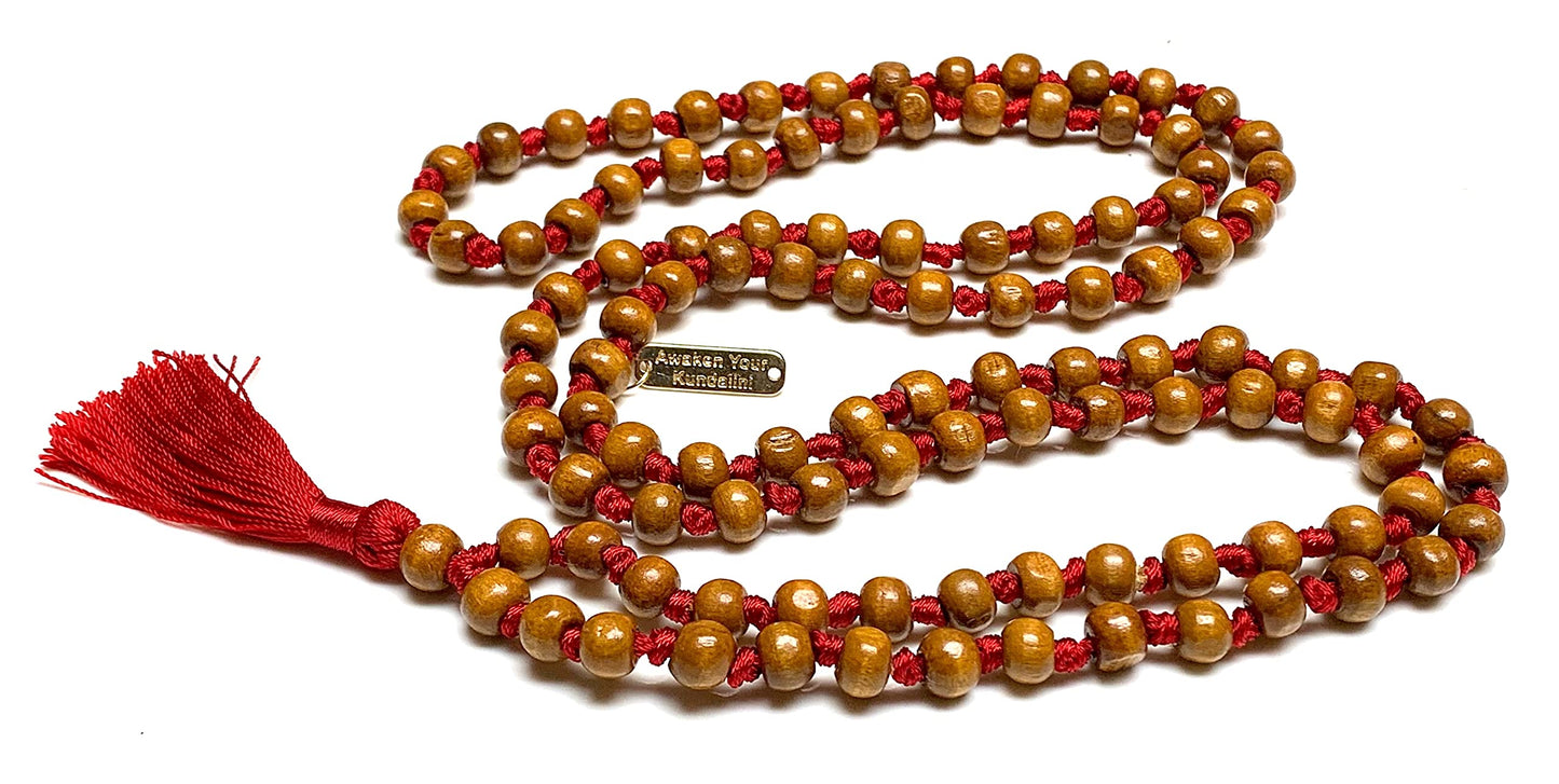 Awaken Your Kundalini Tulsi mala beads necklace hand knotted mala holy basil beads 8 mm 108 Buddhist prayer beads 7 Chakra mala colors - w/Velvet mala pouch (FIRST ROOT CHAKRA)