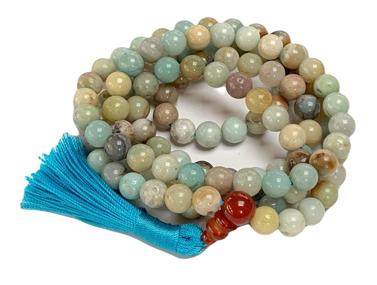 Embrace Harmony & Communication: Handmade Amazonite Mala Necklace