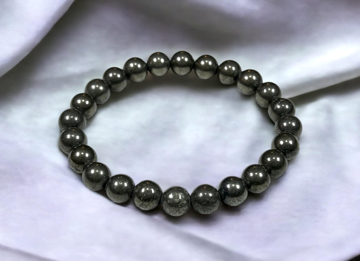 Ignite Your Willpower: Handmade Pyrite Stretch Bracelet (8mm Beads) - Aries Birthstone & Solar Plexus Chakra Power