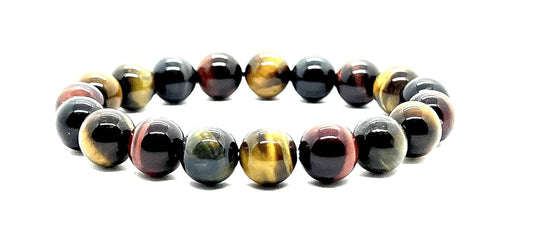 Tiger's Eye Stretch Bracelet (10mm Beads) - Red, Brown & Grey Tones - Embrace Strength & Confidence: Solar Plexus Chakra Balancing - Capricorn & Leo Birthstone