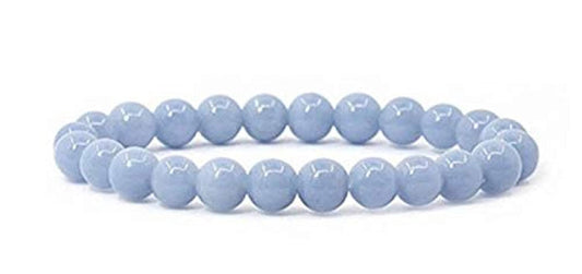 8 mm Genuine AAA Grade Knotted Blue Angelite Mala Beads Necklace, Blue Angelite Bracelet, Angels Stone, Spiritual & Psychic Growth, Enhanced Intuition (8 mm Angelite Bracelet)