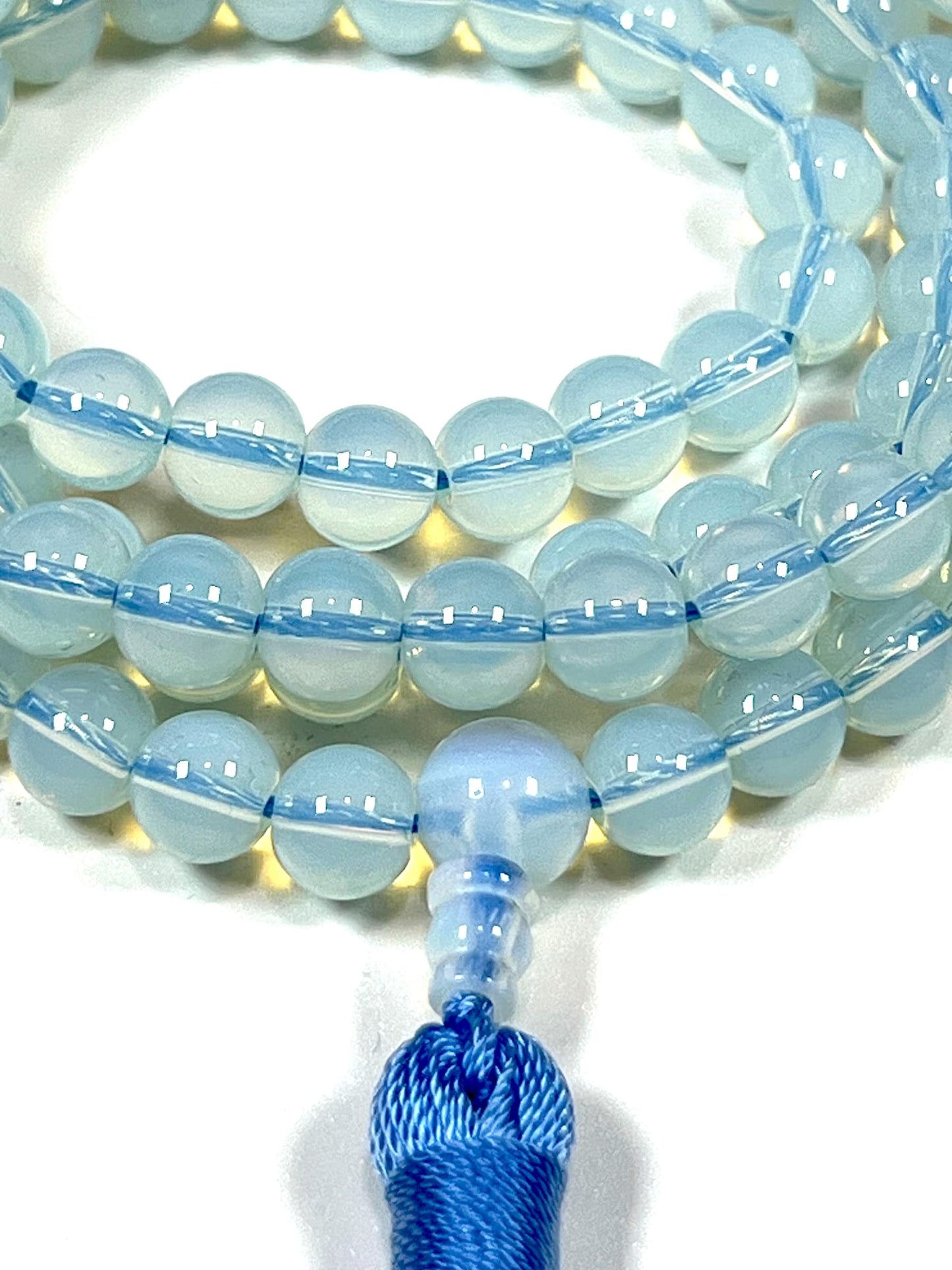 Handmade Opal Opalite Necklace, 8mm 108 Mala Beads for Inner Light and Harmony - Virgo and Cancer Zodiac Sun Sign Crystal Gemstones