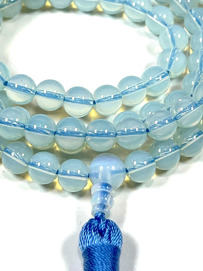 Handmade Opal Opalite Necklace, 8mm 108 Mala Beads for Inner Light and Harmony - Virgo and Cancer Zodiac Sun Sign Crystal Gemstones