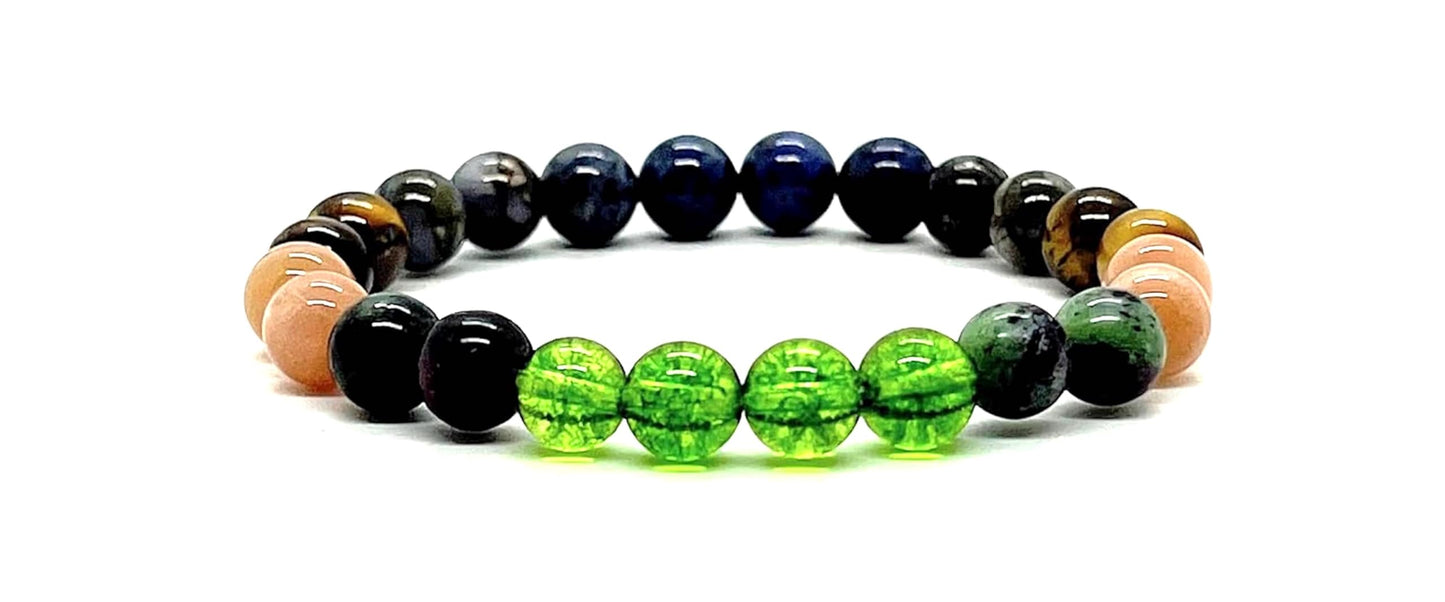 Unleash Your Inner Radiance: Leo Constellation Bracelet (8mm) - Multi-Chakra Alignment, Lapis Lazuli, Black Opal (Leo Birthstone), Peridot, Tiger's Eye, Ruby Zoisite, Rhodochrosite