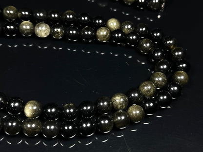 Golden Sheen Obsidian Mala Necklace - 8mm 108 Beads - Scorpio & Sagittarius Birthstone for October November December - Root & Solar Plexus Chakra