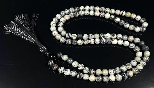 Handmade Natural Netstone Jasper Mala Beads Necklace | 8mm | 108 Beads | Earth Energy Mala | Aries Birthstone & Root Chakra