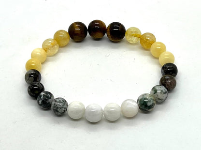Unleash Your Gemini Spirit: Gemini Constellation Birthstone Bracelet (8mm) - Multi-Chakra Alignment, Black Opal, Moonstone, Citrine, Calcite, Green Tree Agate, Tiger's Eye