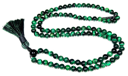 Handmade Tiger's Eye Mala Beads Necklace – 8mm 108 Beads – Multicolor Options – Solar Plexus Chakra & Zodiac Birthstones – Meditation Jewelry