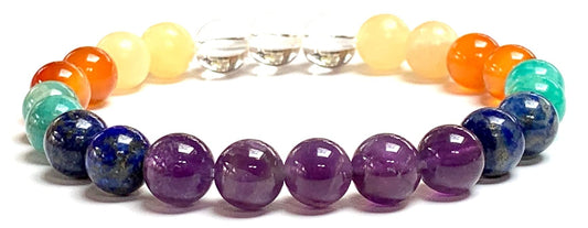 Unleash Your Inner Muse: Creativity Gemstone Bracelet (8mm) - Calcite, Lapis Lazuli, Carnelian, Clear Quartz (Crown & Sacral Chakra Alignment)