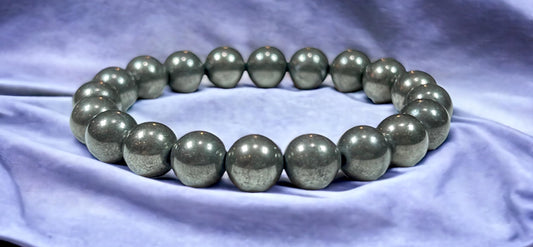 Ignite Your Willpower: Handmade Pyrite Stretch Bracelet (10mm Beads) - Aries Birthstone & Solar Plexus Chakra Power
