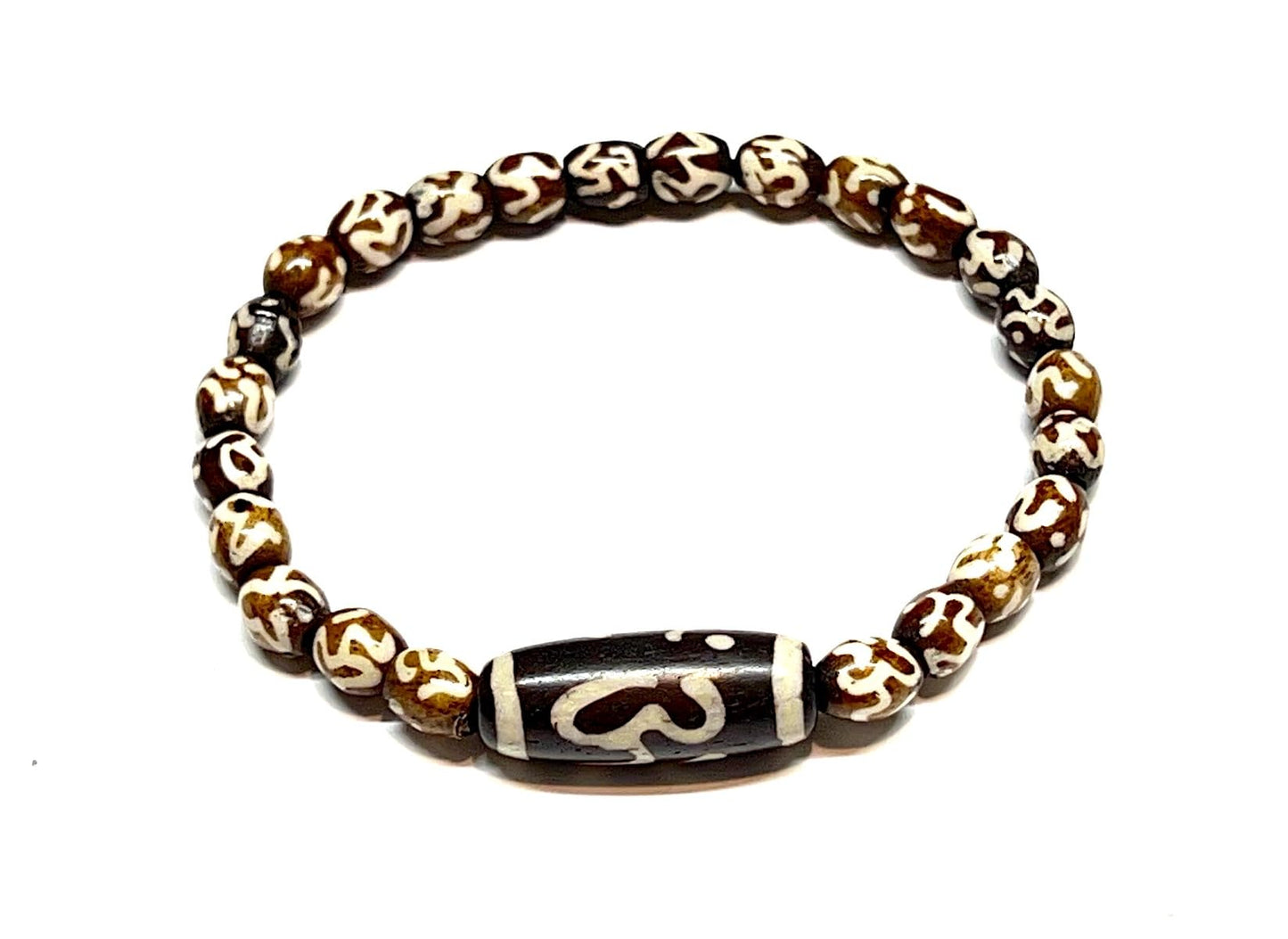 Tibetan Yak Bone Om Healing Bracelet - Chakra Alignment & Balancing (Style-5 Wrist size 6.5"-7.5"; Bead size 6-14 mm)