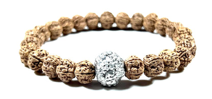 5 Mukhi Chikna Rudraksha with Parad (Mercury) Bead Stretch Bracelet – Leo Birthstone, Mercury Astrological Sign, Heart Chakra