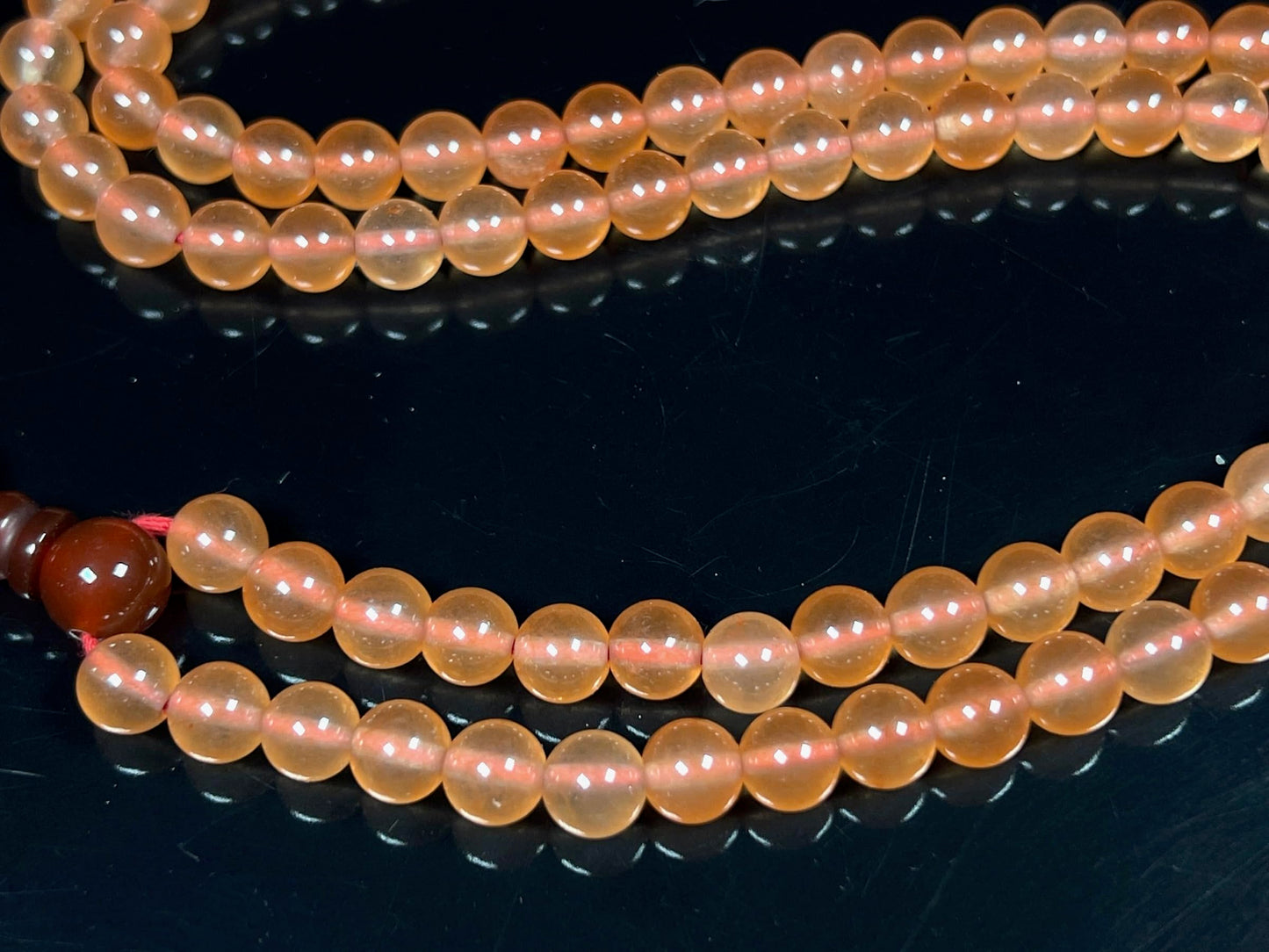Orange Agate Mala Beads Necklace – 8mm, 108 Beads with Carnelian Guru Bead – Leo Birthstone & Sacral Chakra Energy Beads – Meditation & Yoga Prayer Mala