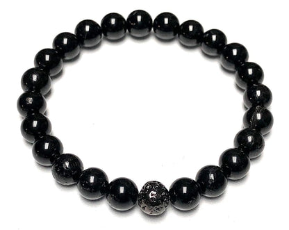 Black Tourmaline And Lava Rock Stretch Bracelet - October Birthstone for Libra - Root Chakra Association