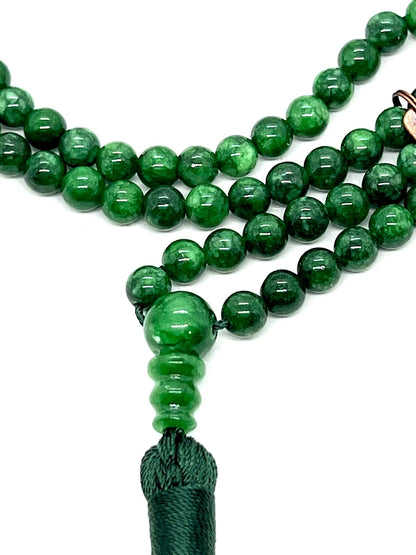 Handmade Green Jade Mala Beads Necklace – 6mm & 8mm | 108 Beads | Heart Chakra & May Birthstone | Ethical & Natural