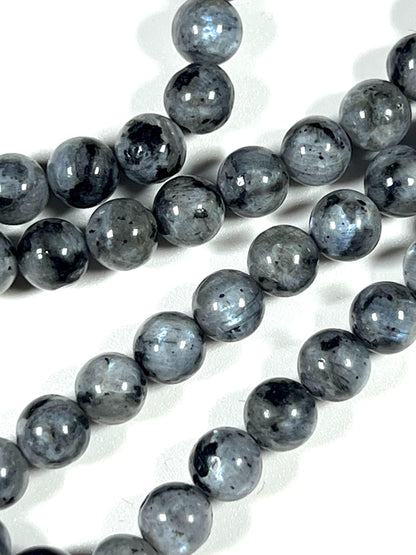 Handmade Larvikite Mala Beads Necklace | Iridescent Blue & Silver Flashes | 8mm 108 Beads | Hand-Knotted Nordic Protection Stone | Birthstone & Root Chakra Energy