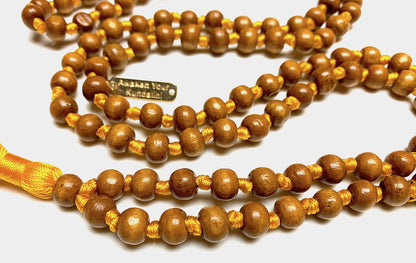 Awaken Your Kundalini Tulsi mala beads necklace hand knotted mala holy basil beads 8 mm 108 Buddhist prayer beads 7 Chakra mala colors - w/Velvet mala pouch (THIRD SOLAR CHAKRA)