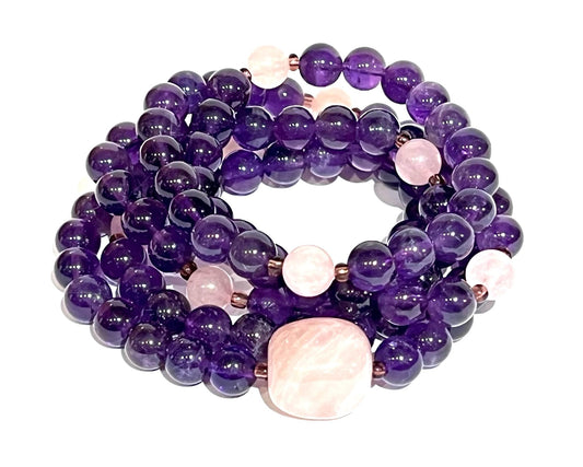 Amethyst & Rose Quartz Kriya Mala Necklace | 108 Beads | SOMA Collection