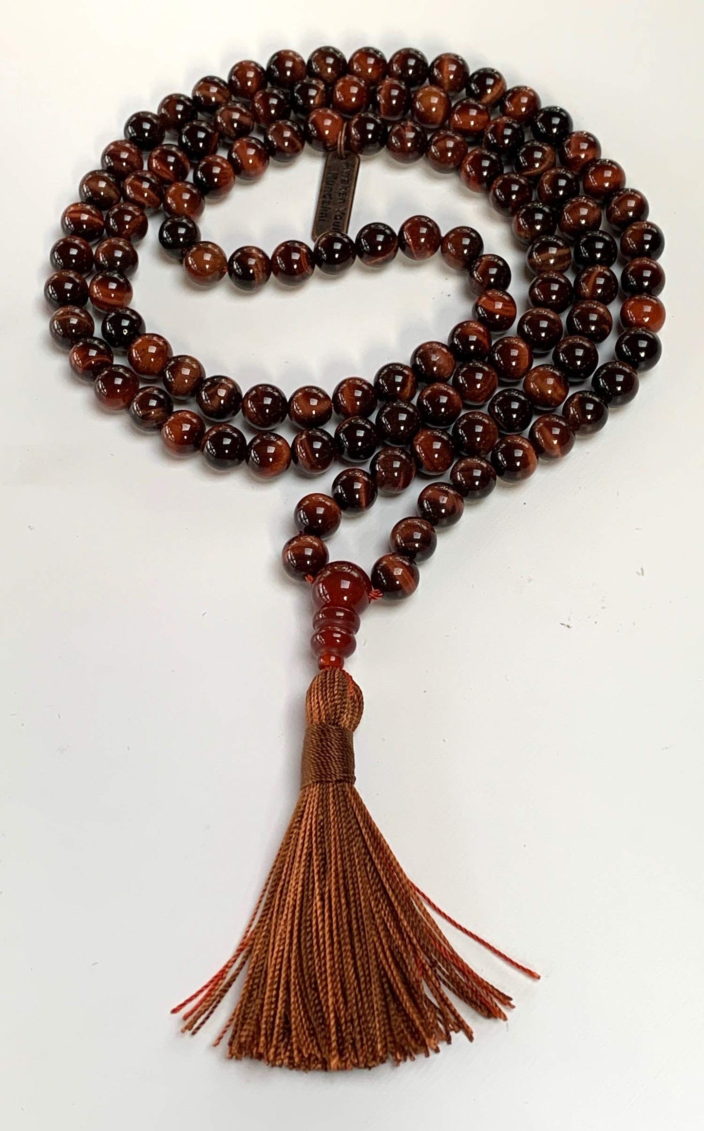 Tiger Eye Tiger's Eye Mala Beads Necklace 3rd Chakra Throat Chakra Healing Crystals 108 Prayer Beads - Grounding Integrity Will Power Intution Insomnia Libido Powerful (RED, Bead size 8 mm)