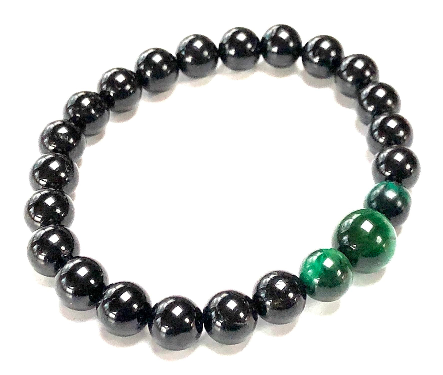 Black Tourmaline and Green Tiger's Eye Stretch Bracelet – Root and Heart Chakra - Scorpio and Sagittarius Birthstone Jewelry