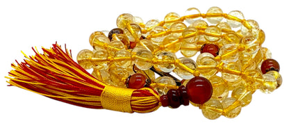 Citrine And Carnelian Mala Beads Necklace, 108 Beads – November & July Birthstone Necklace – Sagittarius & Cancer Zodiac – Sacral & Solar Plexus Chakra