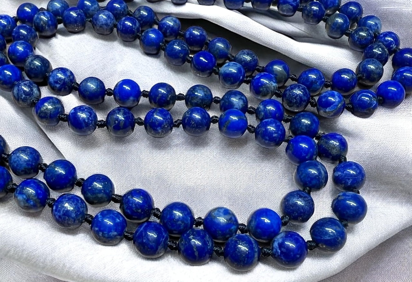 AWAKEN YOUR KUNDALINI Hand Knotted 8mm Lapis Lazuli Mala Beads Necklace, Third Eye & Throat Chakra Healing, Intuition & Communication, Natural Undyed